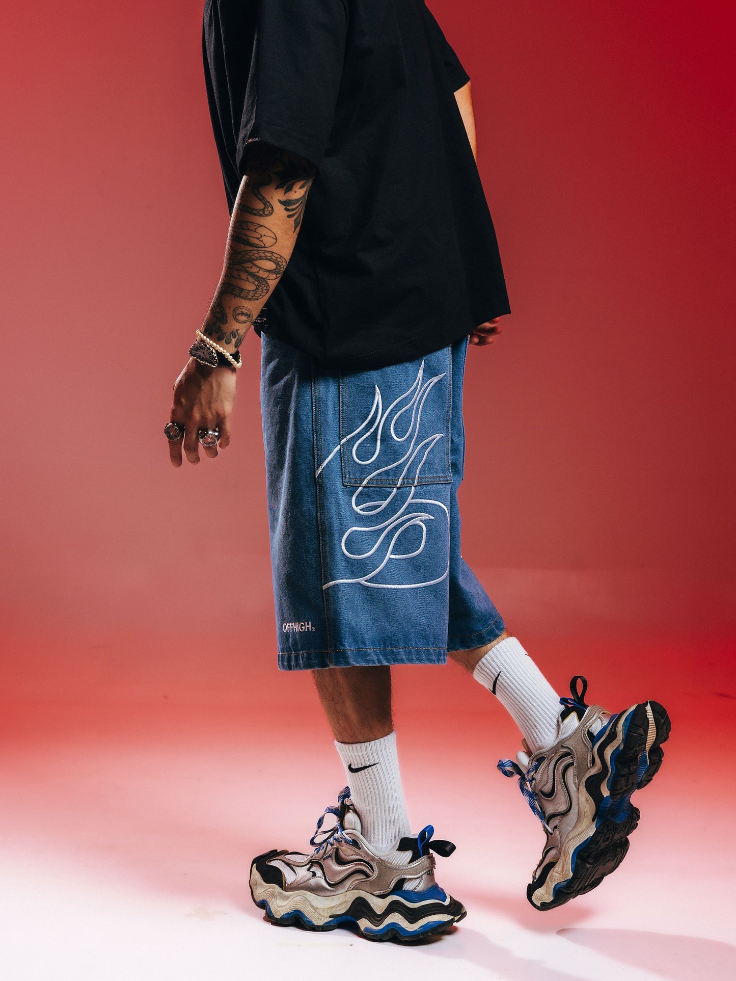 OFFHIGH FIRE BLUE DENIM SHORTS