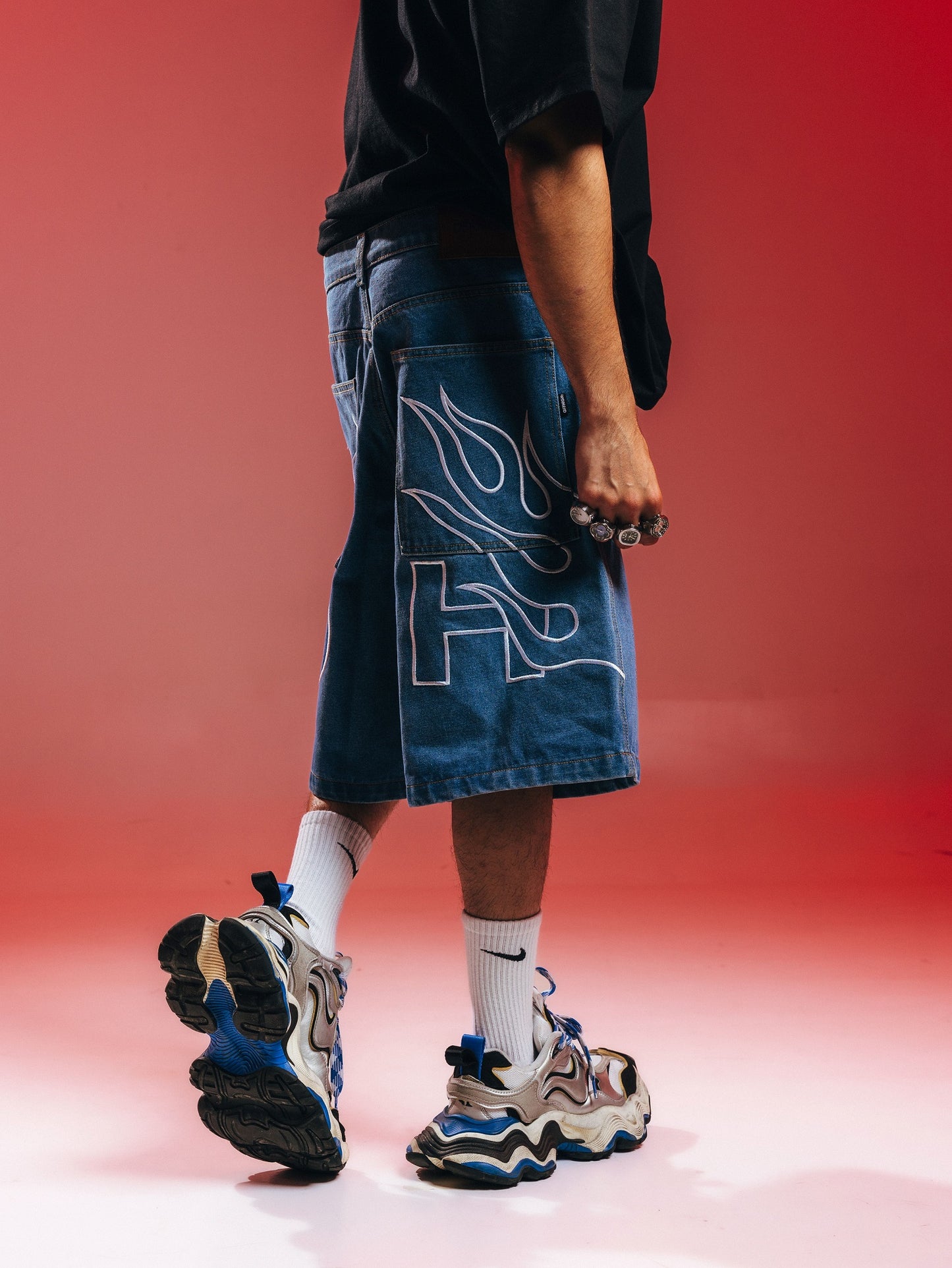 OFFHIGH FIRE BLUE DENIM SHORTS