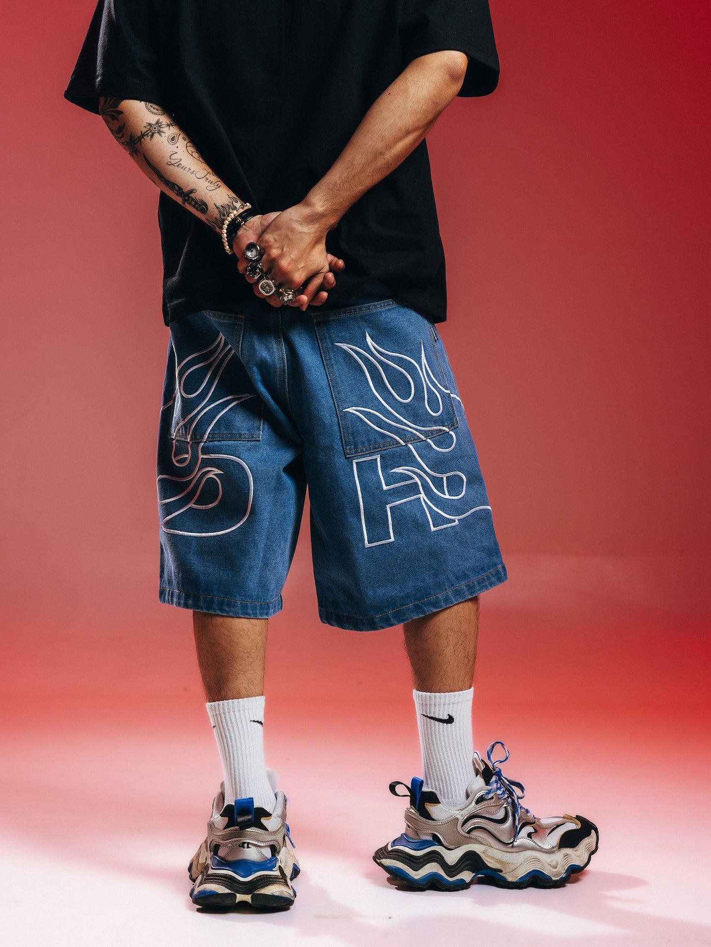 OFFHIGH FIRE BLUE DENIM SHORTS