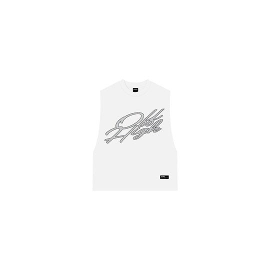 OFFHIGH BLAZE RHINESTONE WHITE MUSCLE TEE