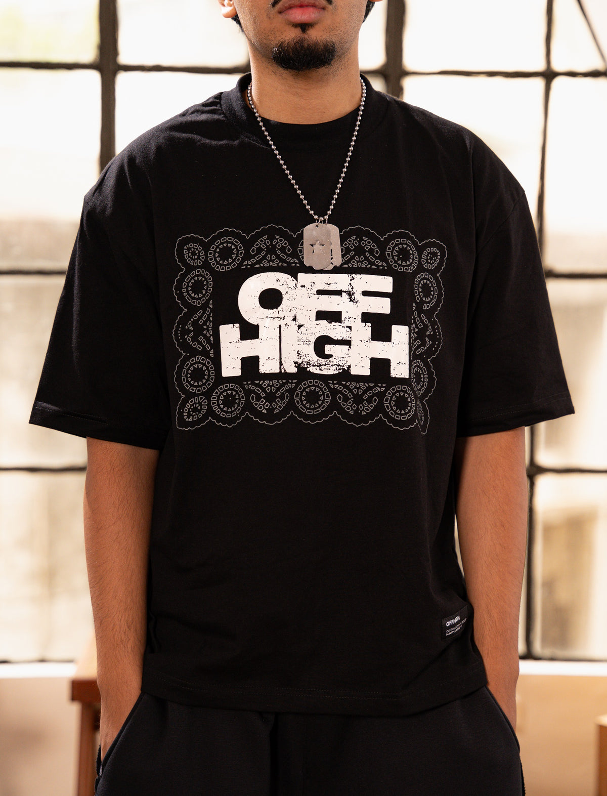 OFFHIGH LACE BLACK TSHIRT