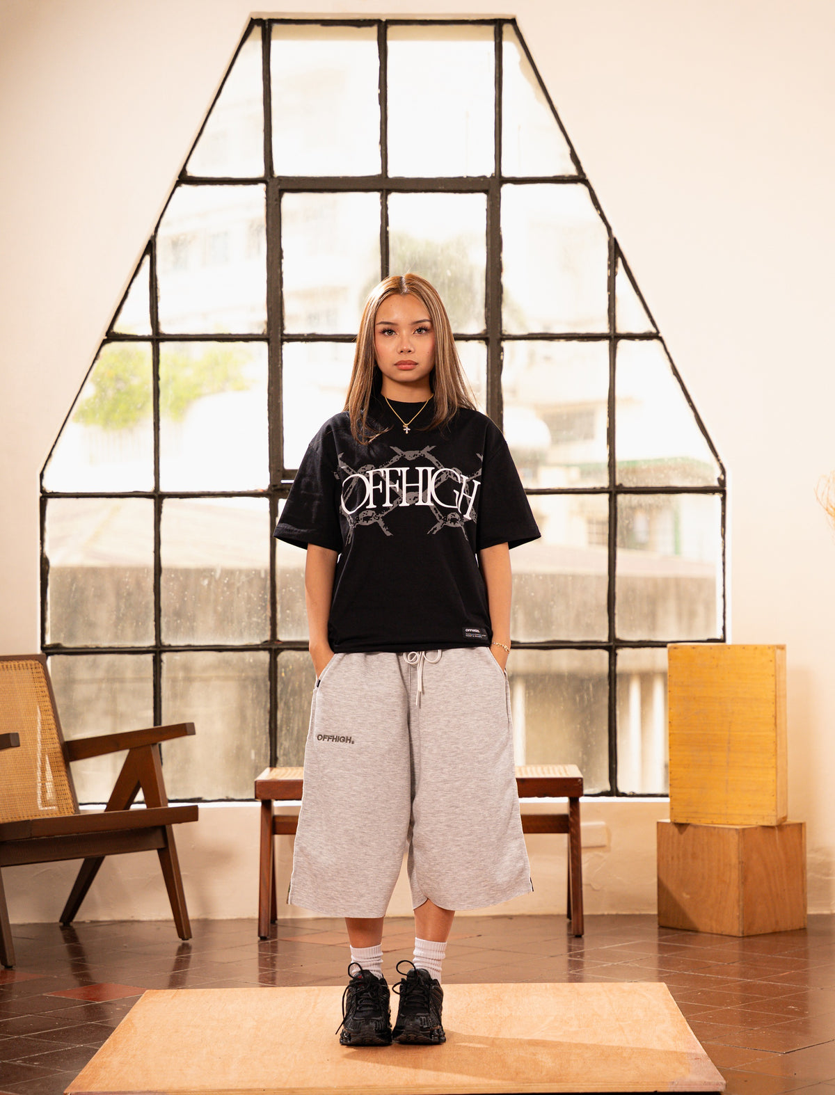 OFFHIGH CAMOU GRAY BAGGY SHORTS