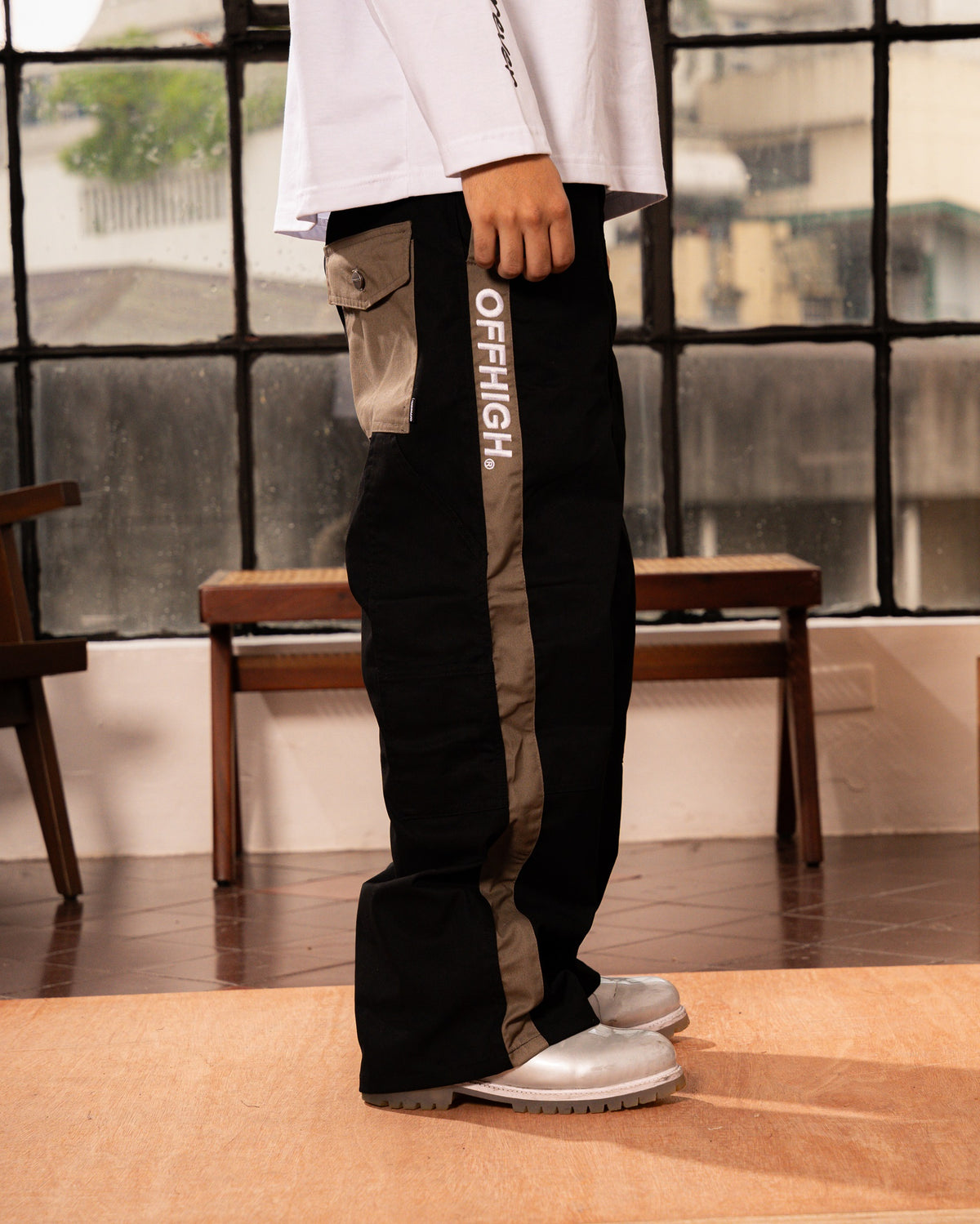 OFFHIGH GLEAM TWILL BLACK PANTS