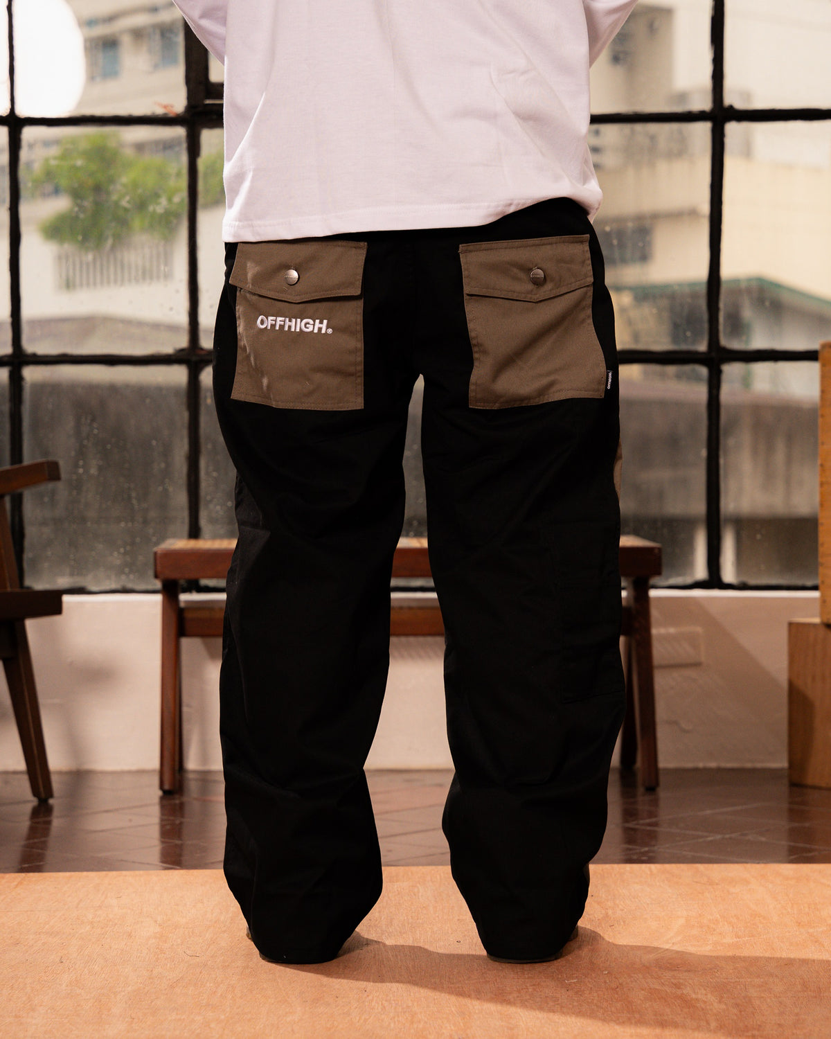 OFFHIGH GLEAM TWILL BLACK PANTS