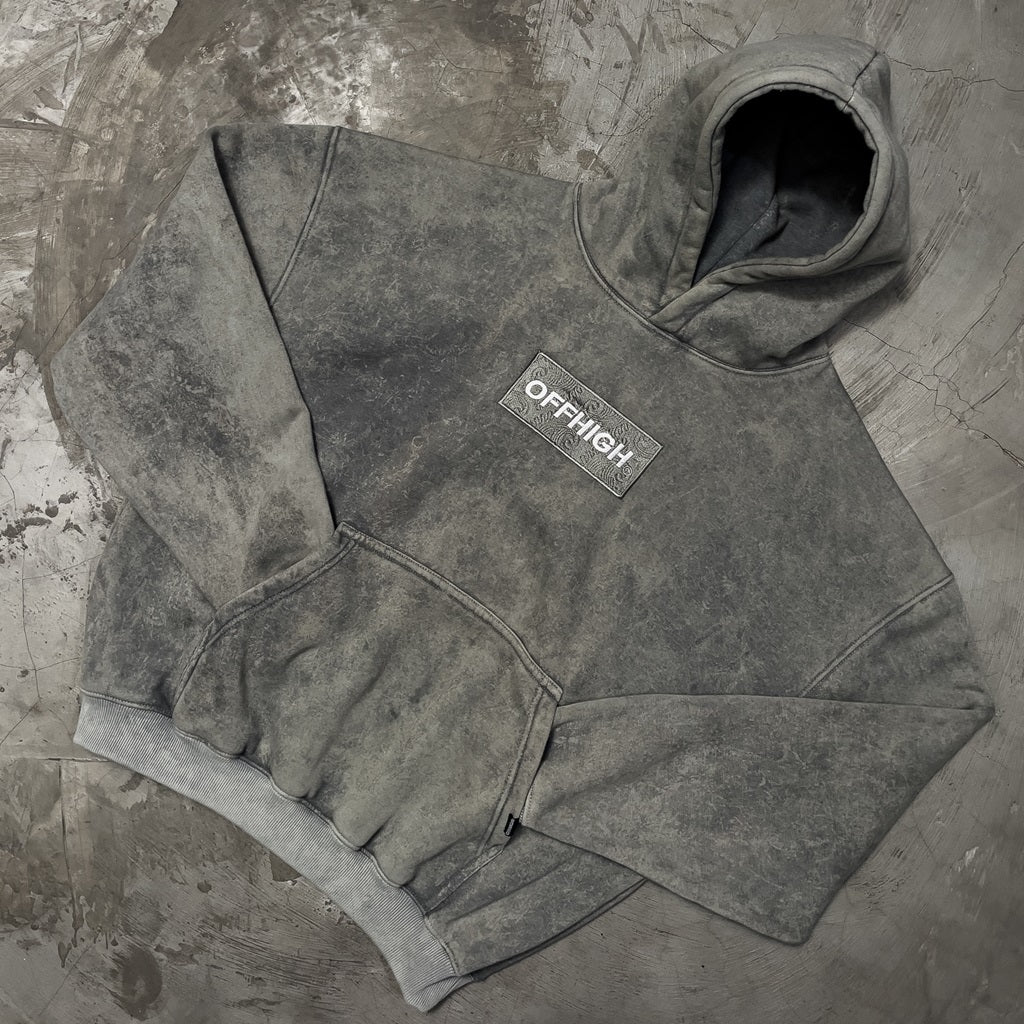 OFFHIGH PAISLEY BOXED ACID WASHED HOODIE
